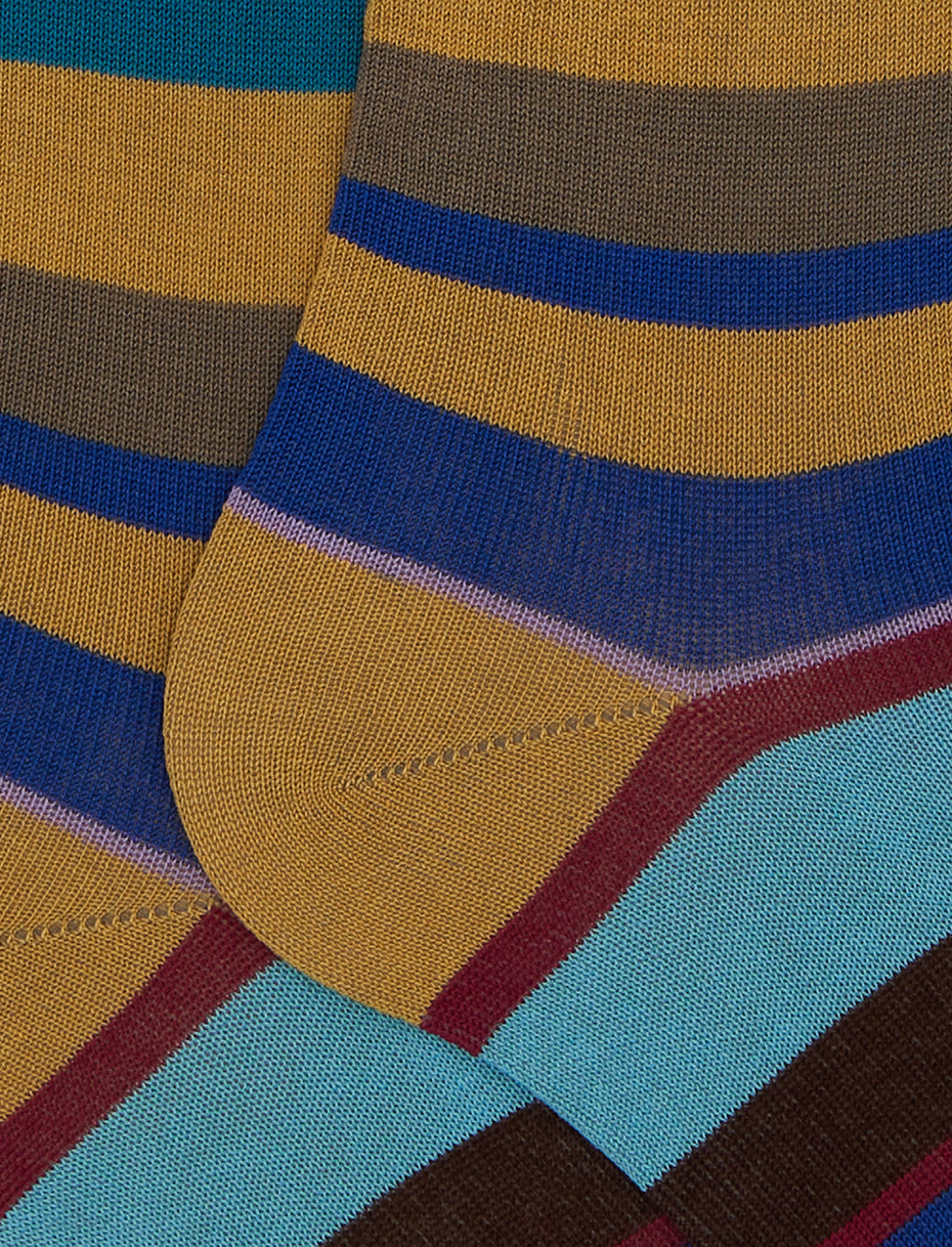 Men's long yellow cotton socks with multicoloured stripes - Gallo 1927 - Official Online Shop