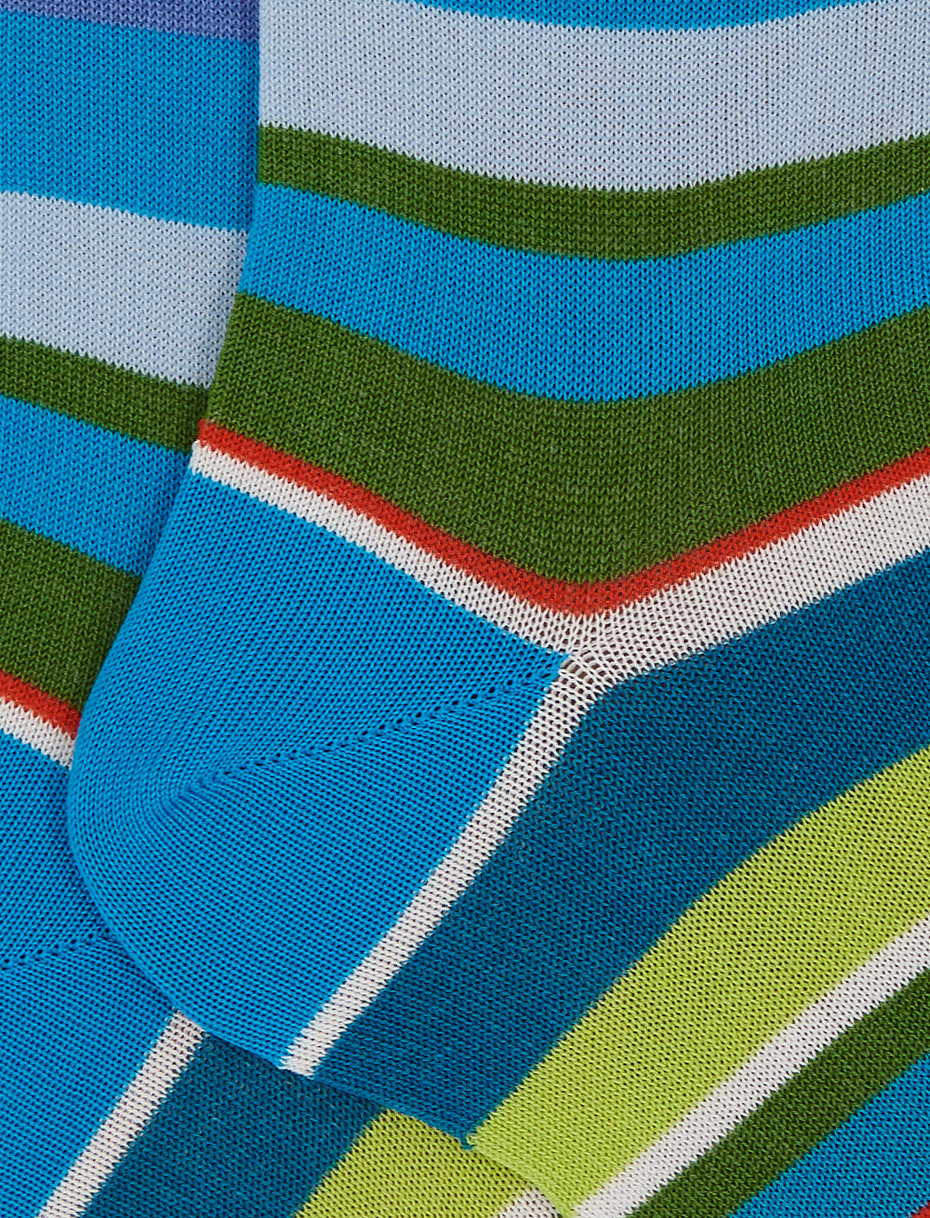 Men's short turquoise light cotton socks with multicoloured stripes - Gallo 1927 - Official Online Shop