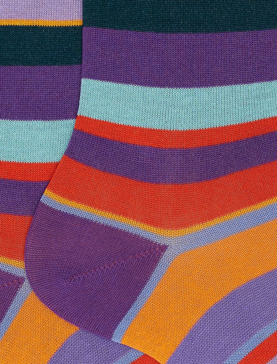 Men's short violet light cotton socks with multicoloured stripes - Gallo 1927 - Official Online Shop