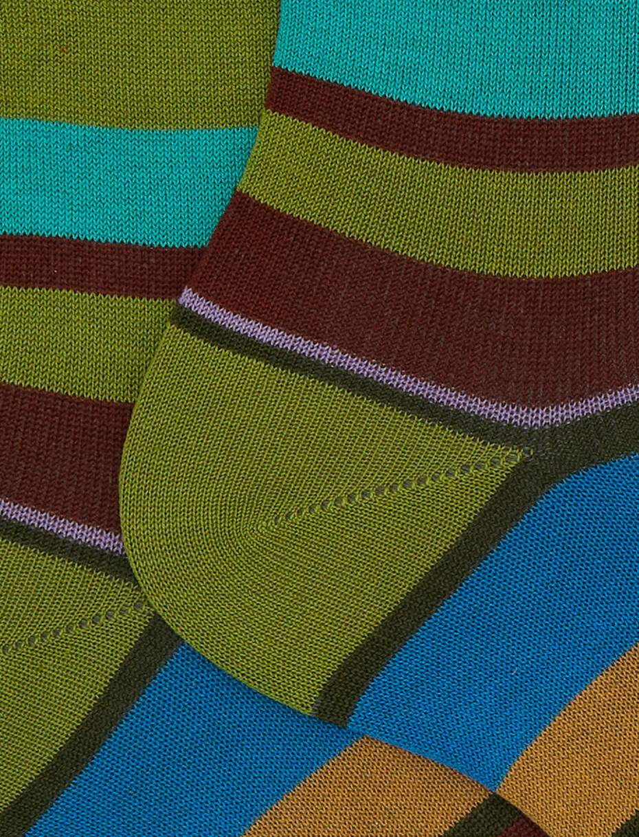 Men's short green cotton socks with multicoloured stripes - Gallo 1927 - Official Online Shop
