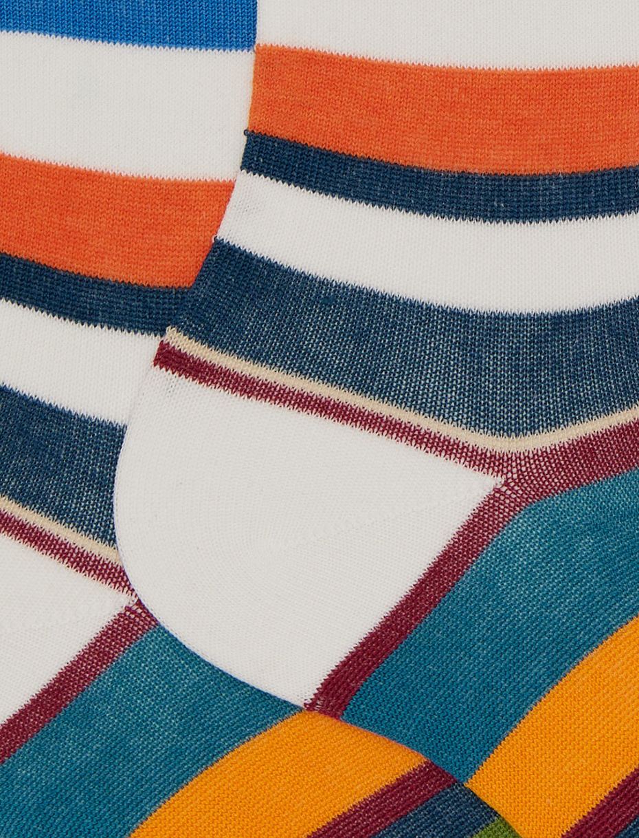 Men's short white cotton socks with multicoloured stripes - Gallo 1927 - Official Online Shop