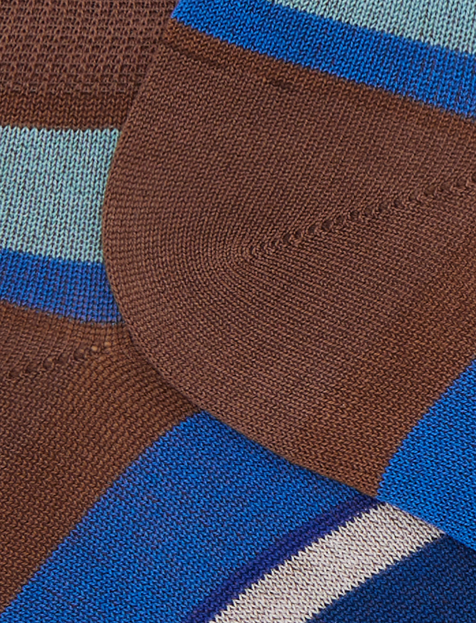 Men's brown cotton ankle socks with multicoloured stripes - Gallo 1927 - Official Online Shop