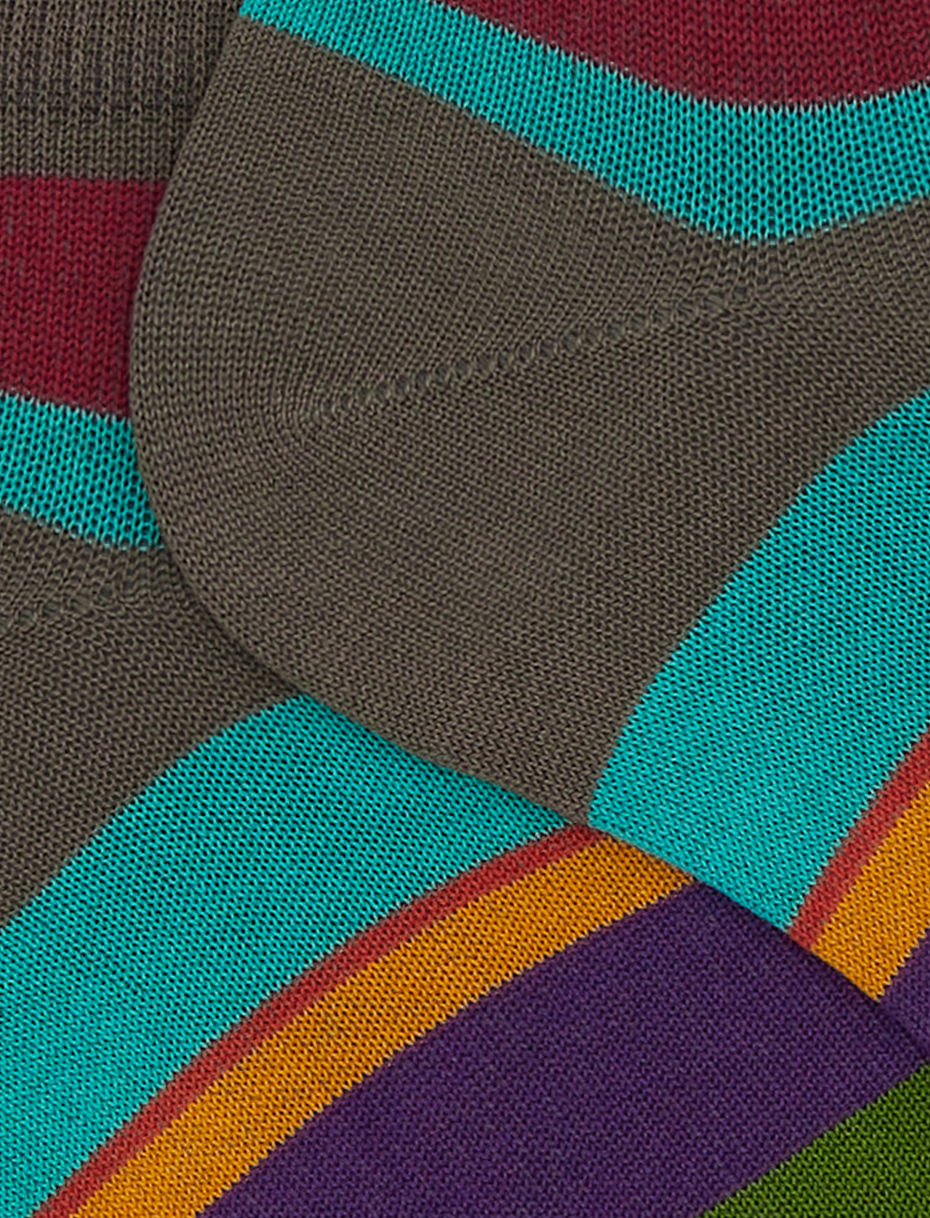 Men's brown cotton ankle socks with multicoloured stripes - Gallo 1927 - Official Online Shop