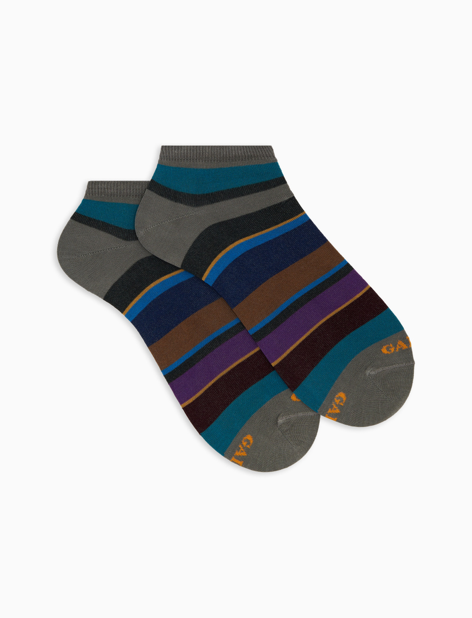 Men's grey cotton ankle socks with multicoloured stripes - Gallo 1927 - Official Online Shop