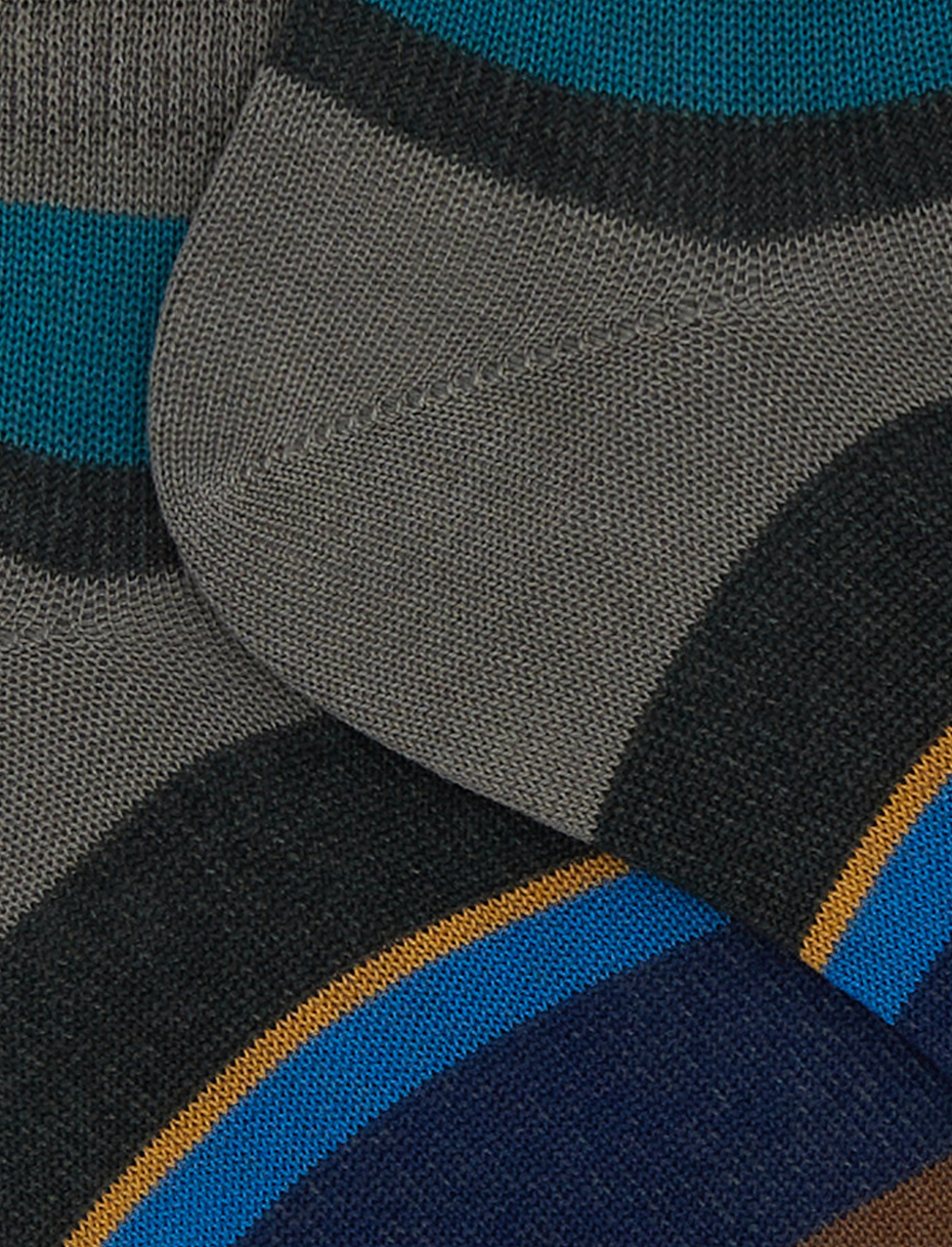 Men's grey cotton ankle socks with multicoloured stripes - Gallo 1927 - Official Online Shop