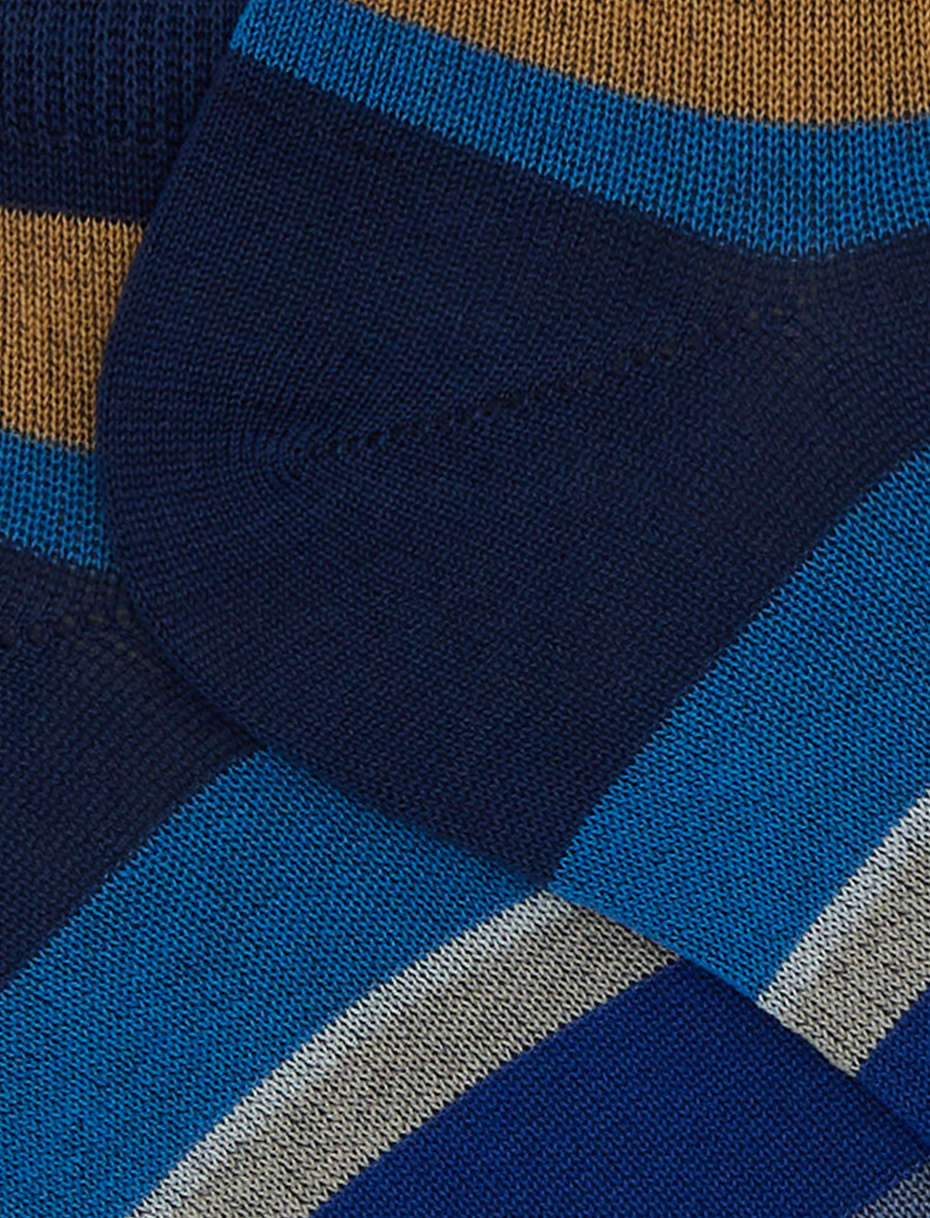 Men's blue cotton ankle socks with multicoloured stripes - Gallo 1927 - Official Online Shop