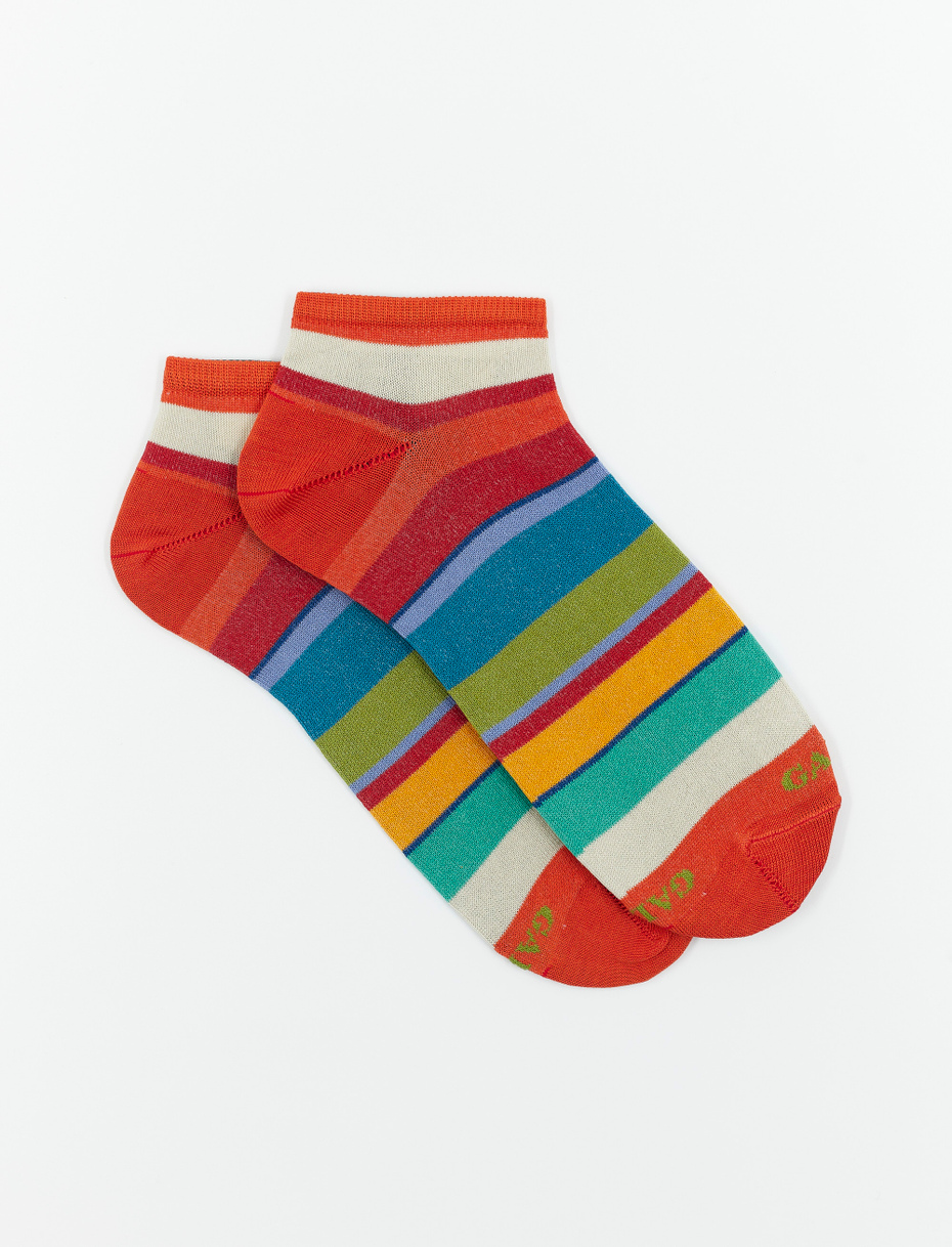 Men's pumpkin light cotton ankle socks with multicoloured stripes - Gallo 1927 - Official Online Shop