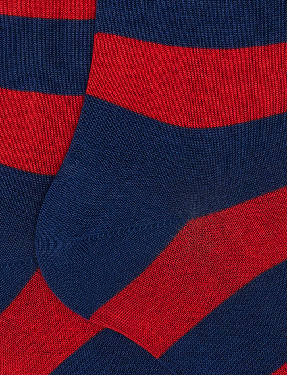 Men's long royal blue light cotton socks with two-tone stripes - Gallo 1927 - Official Online Shop