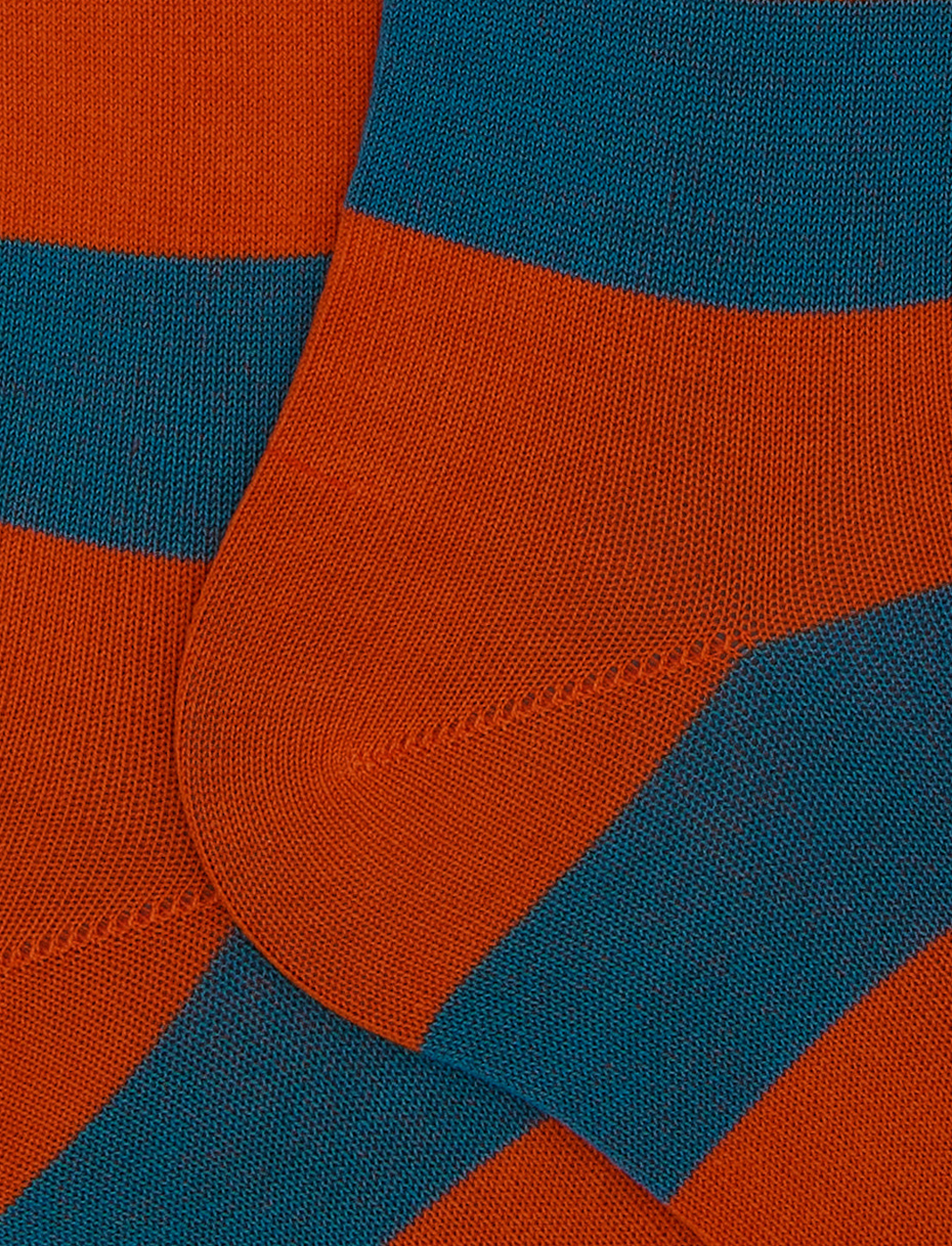 Men's long orange cotton socks with two-tone stripe pattern - Gallo 1927 - Official Online Shop