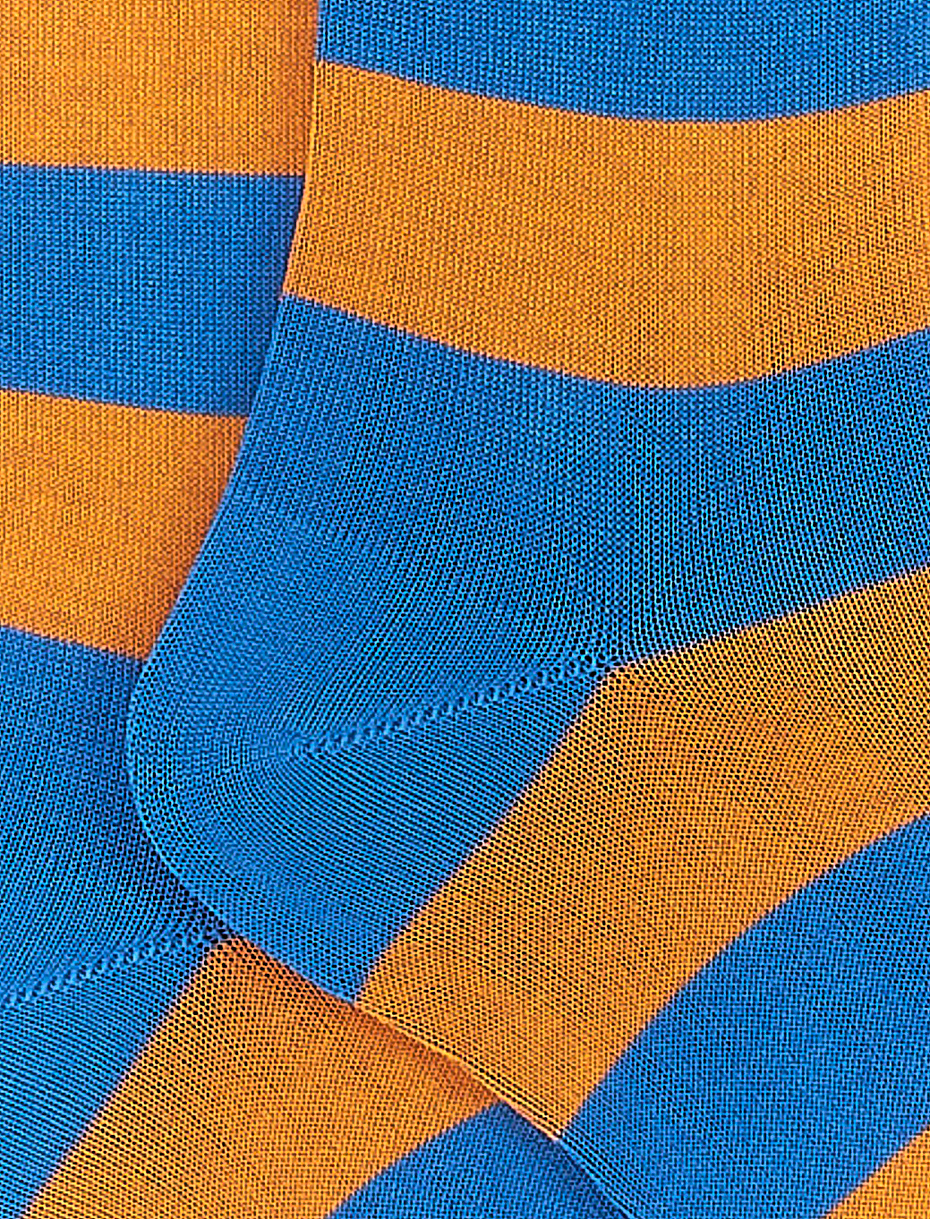 Men's long Aegean blue light cotton socks with two-tone stripes - Gallo 1927 - Official Online Shop