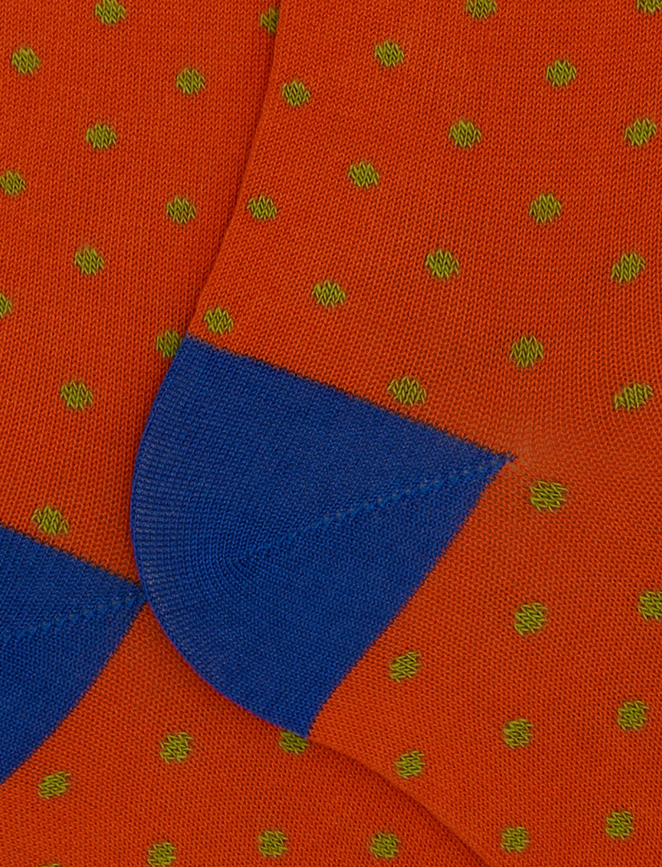 Men's long orange cotton socks with polka dot pattern - Gallo 1927 - Official Online Shop