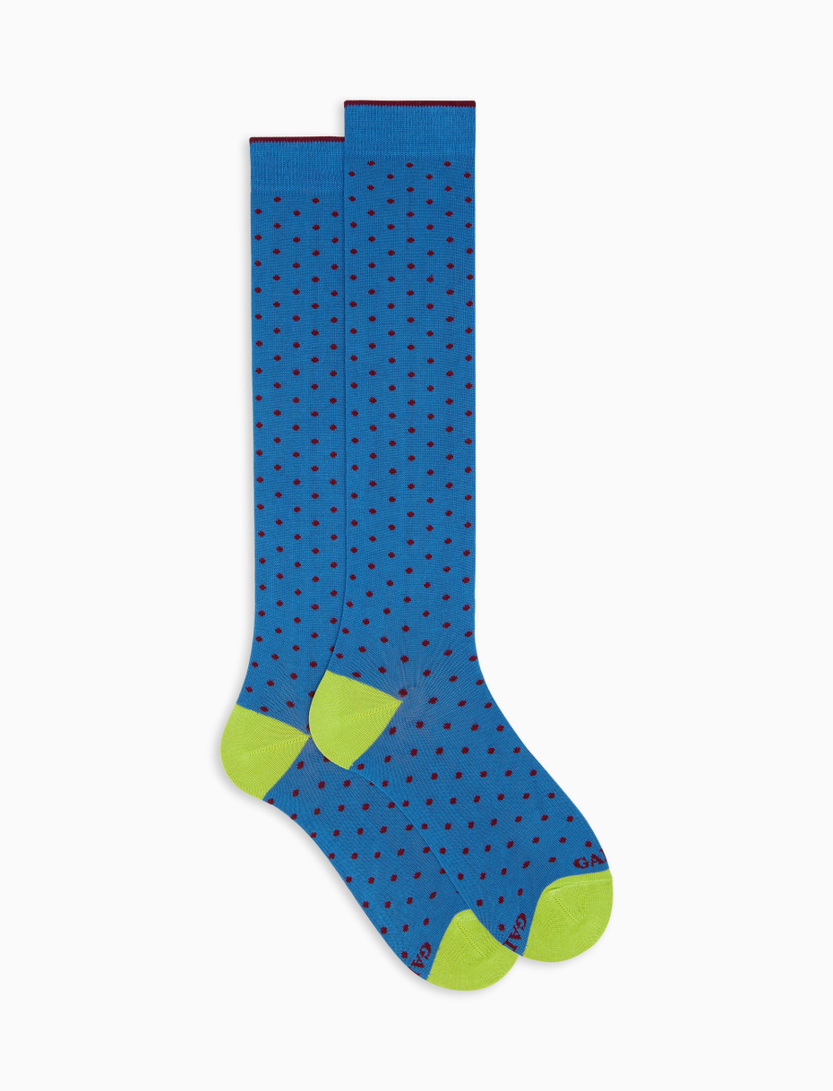 Men's long aegean blue light cotton socks with polka dots - Gallo 1927 - Official Online Shop