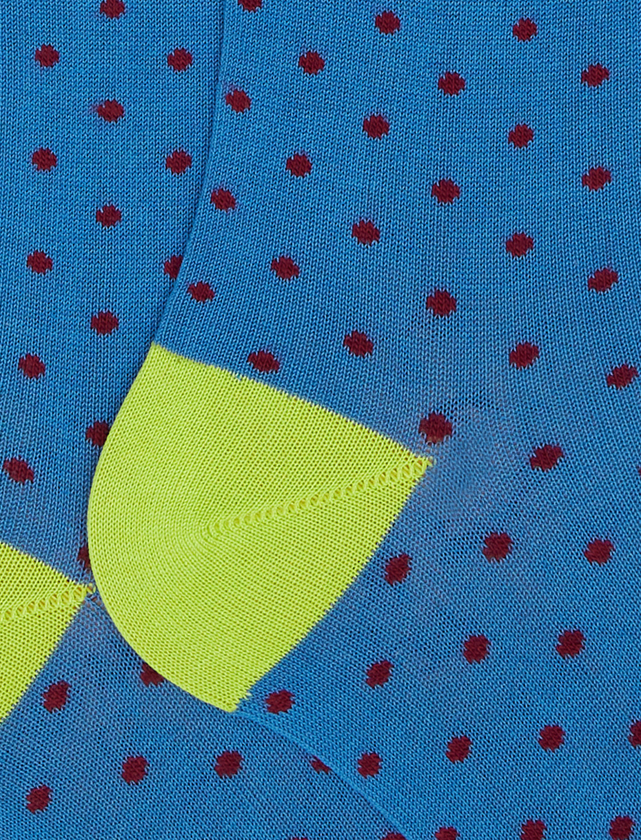 Men's long aegean blue light cotton socks with polka dots - Gallo 1927 - Official Online Shop