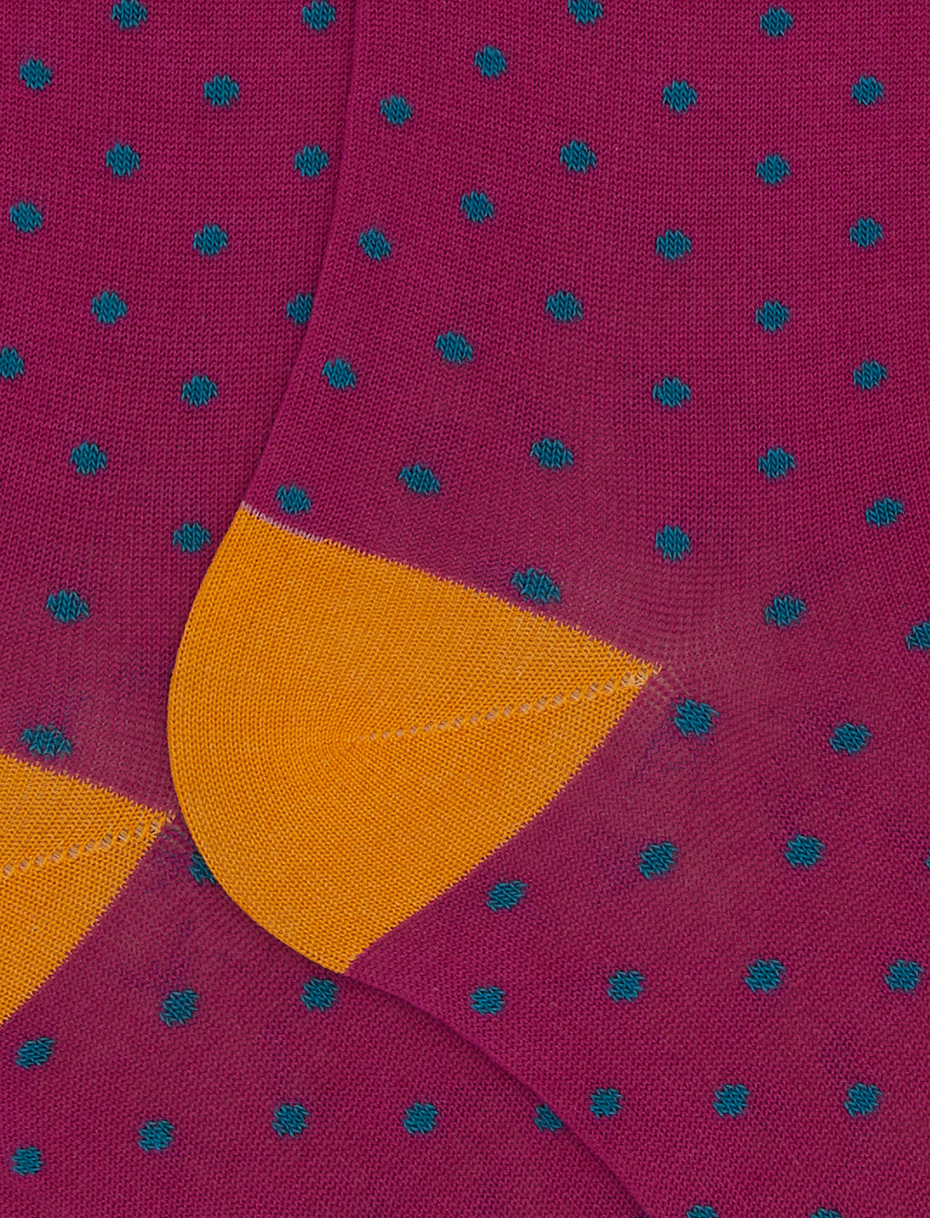 Men's long fuchsia cotton socks with polka dot pattern - Gallo 1927 - Official Online Shop