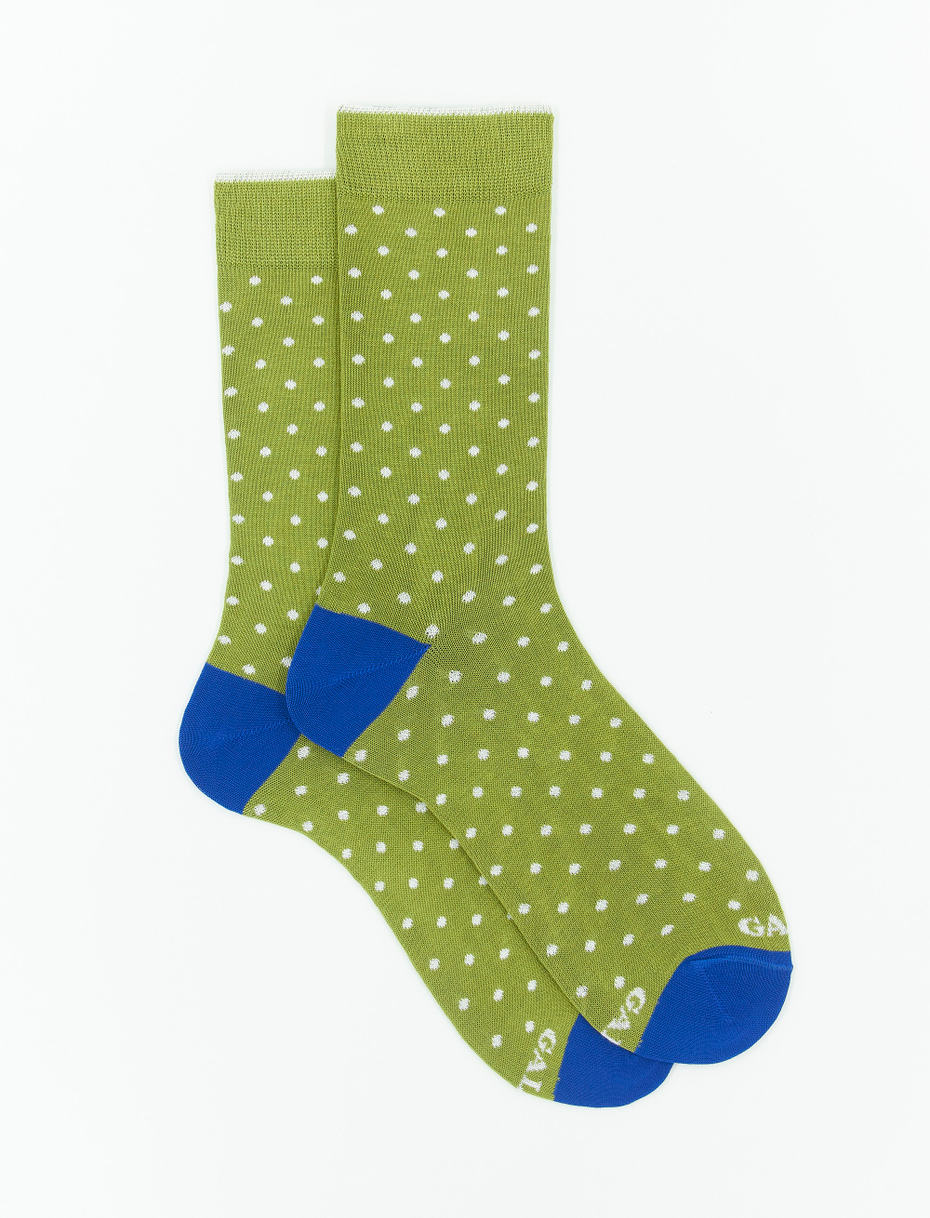 Men's short grass green light cotton socks with polka dots - Gallo 1927 - Official Online Shop