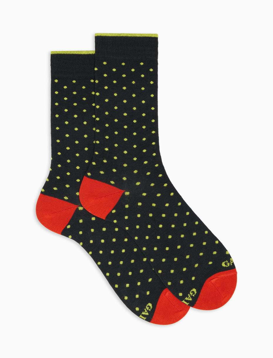 Men's short smoke cotton socks with polka dots - Gallo 1927 - Official Online Shop