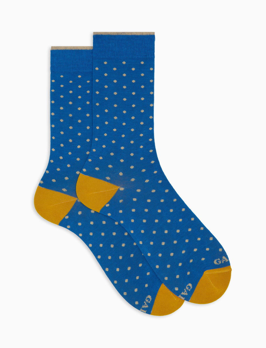 Men's short light blue cotton socks with polka dot pattern - Gallo 1927 - Official Online Shop