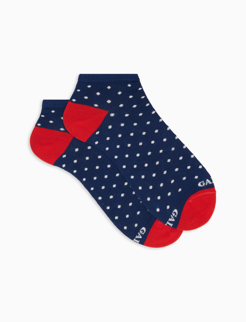 Men's royal blue light cotton ankle socks with polka dots - Gallo 1927 - Official Online Shop
