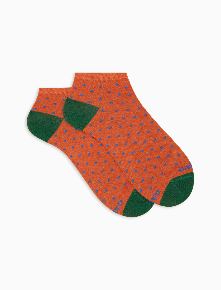 Men's orange cotton ankle socks with polka dot pattern - Gallo 1927 - Official Online Shop