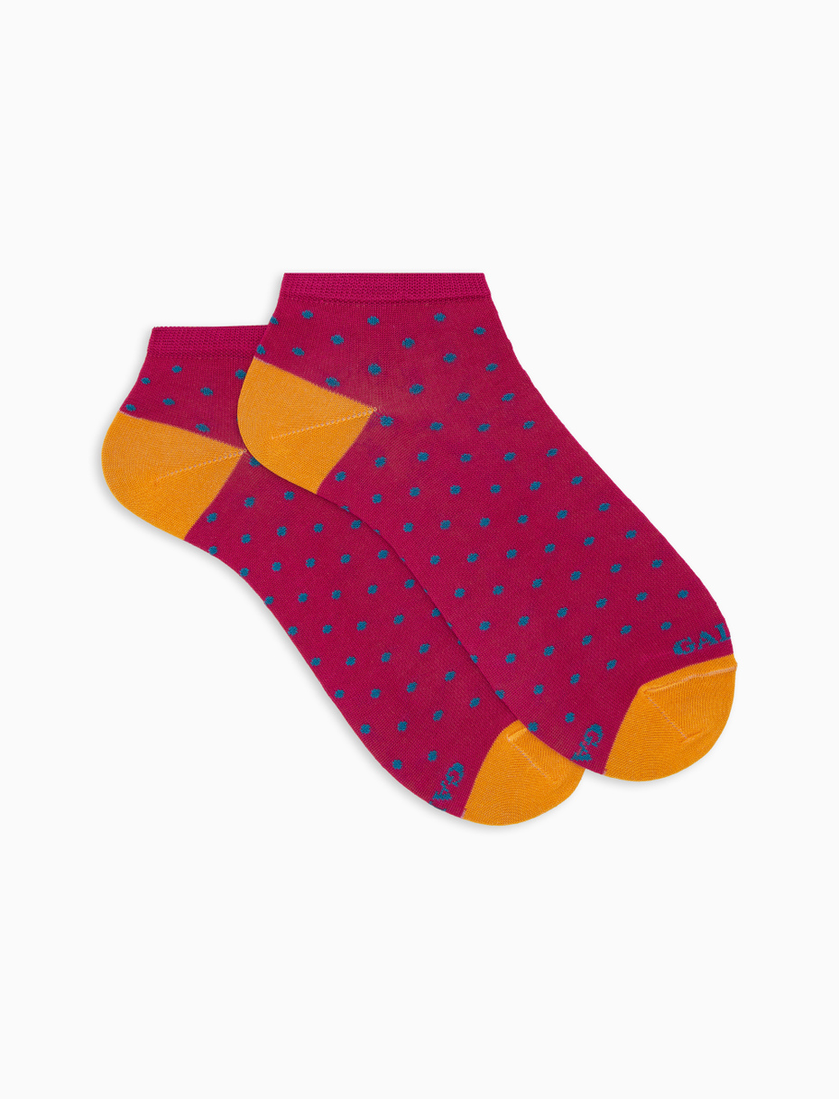 Men's fuchsia cotton ankle socks with polka dot pattern - Gallo 1927 - Official Online Shop