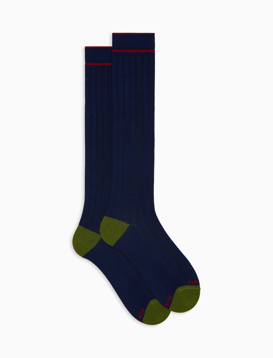 Men's long plain blue cotton socks - Gallo 1927 - Official Online Shop