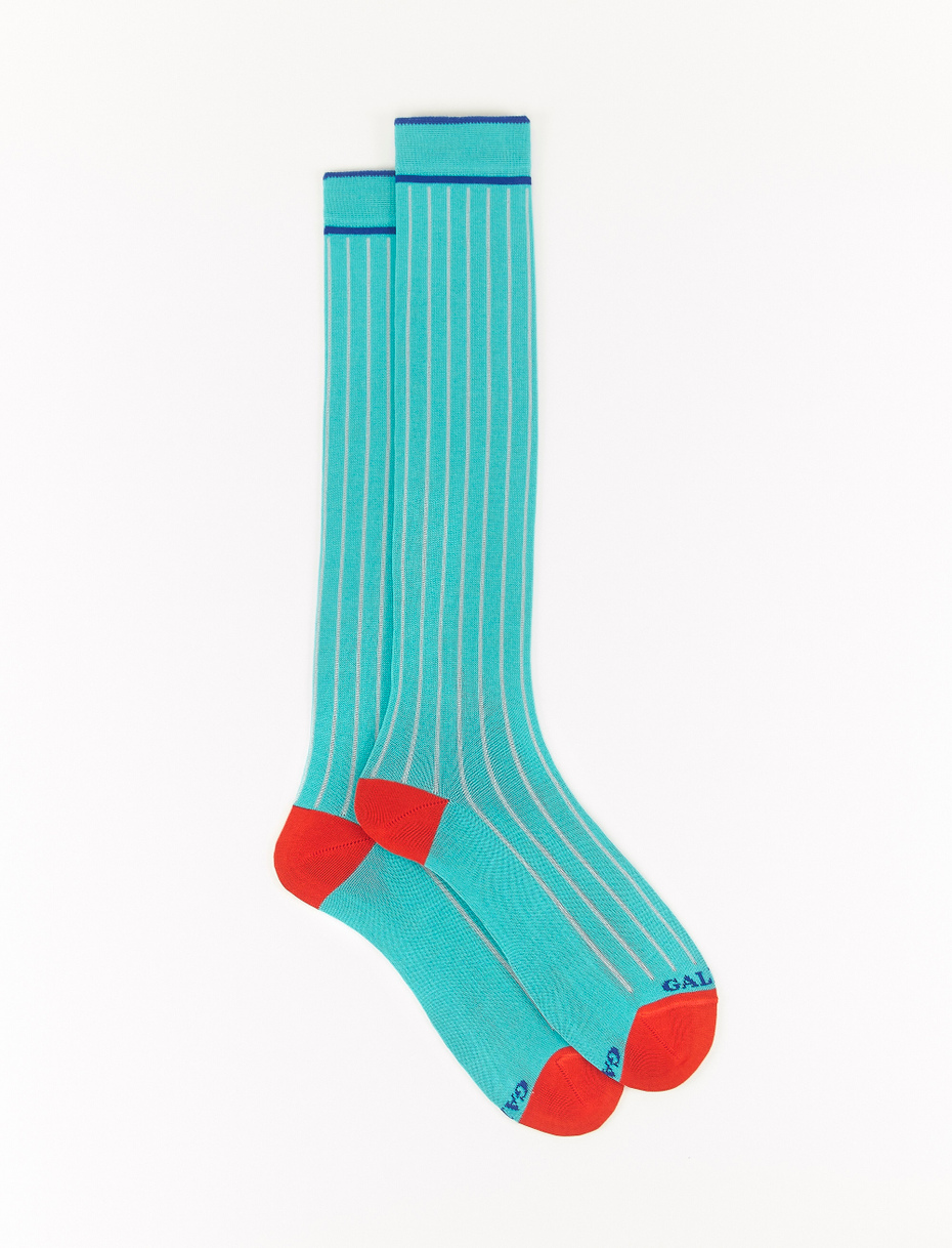 Men's long, plain aquamarine red socks in light cotton - Gallo 1927 - Official Online Shop