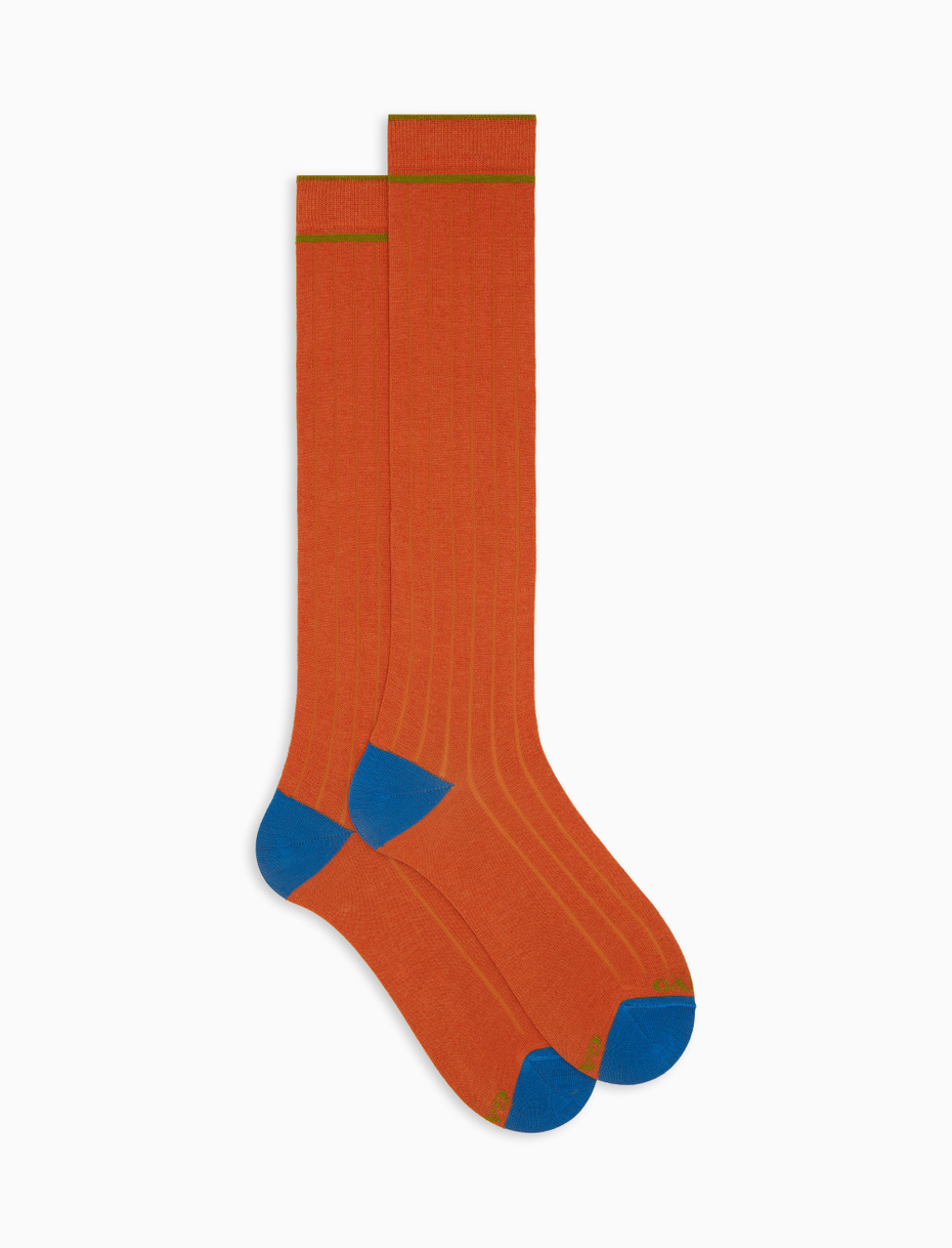 Men's long plain orange cotton socks - Gallo 1927 - Official Online Shop