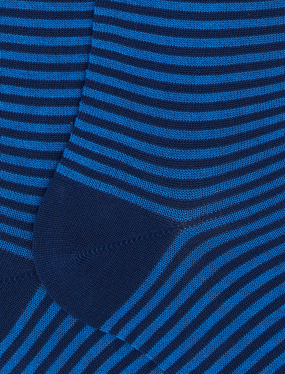Men's long royal blue/periwinkle light cotton socks with Windsor stripes - Gallo 1927 - Official Online Shop