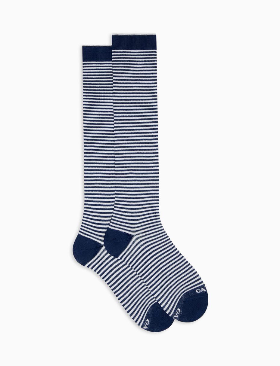 Men's long royal blue/white light cotton socks with Windsor stripes - Gallo 1927 - Official Online Shop