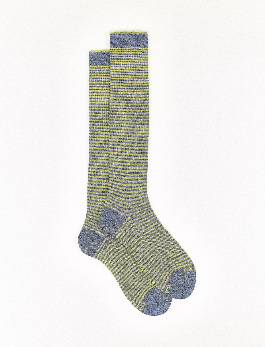 Men's long denim blue light cotton socks with Windsor stripes - Gallo 1927 - Official Online Shop