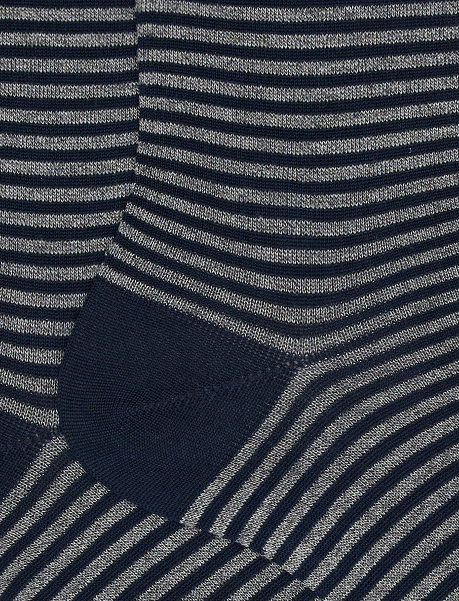 Men's short ocean blue/stone grey light cotton socks with Windsor stripes - Gallo 1927 - Official Online Shop