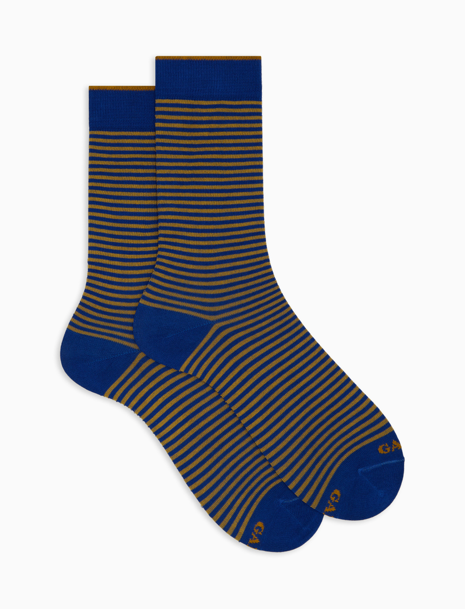 Men's short blue cotton socks with Windsor stripes - Gallo 1927 - Official Online Shop