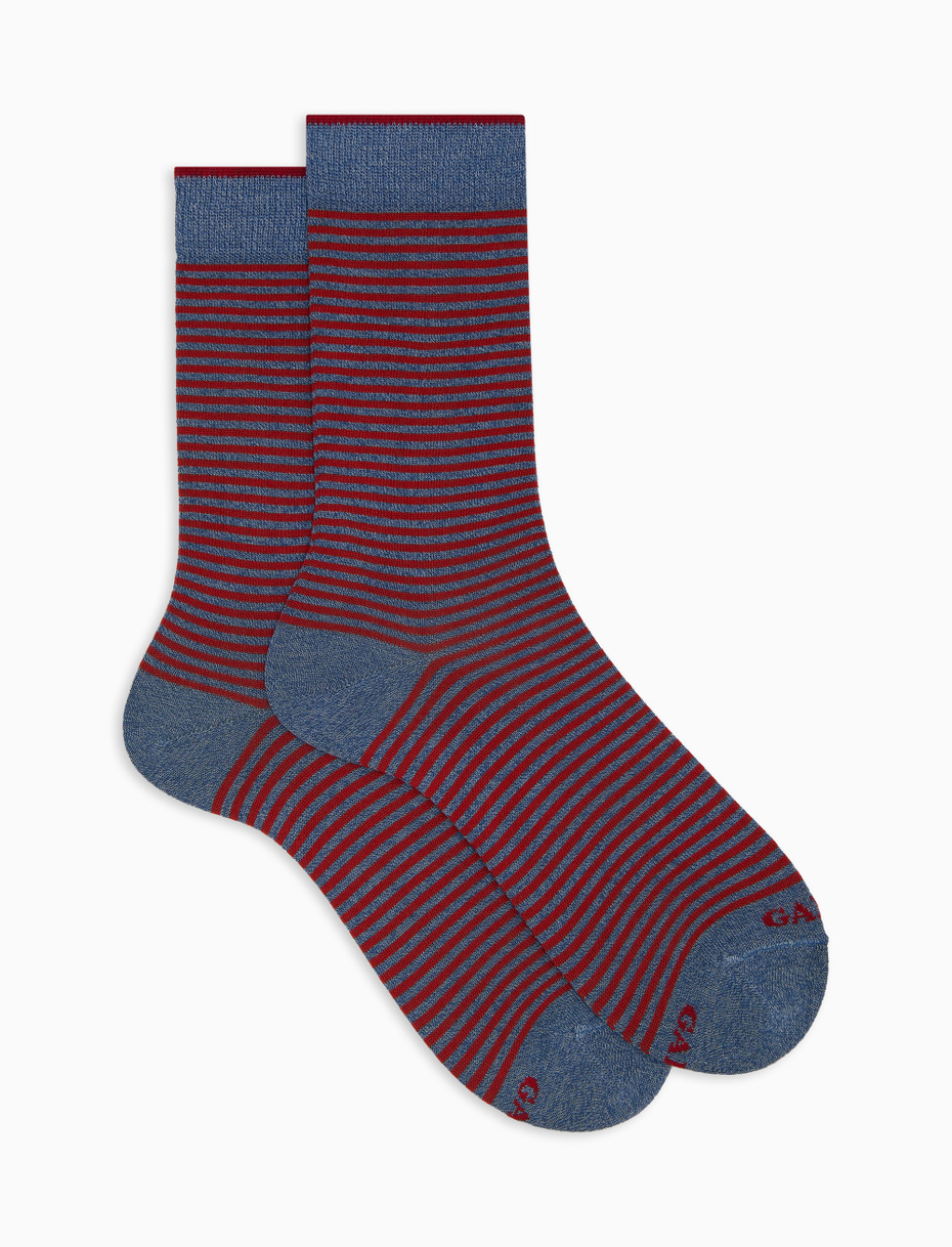 Men's short light blue cotton socks with Windsor stripes - Gallo 1927 - Official Online Shop