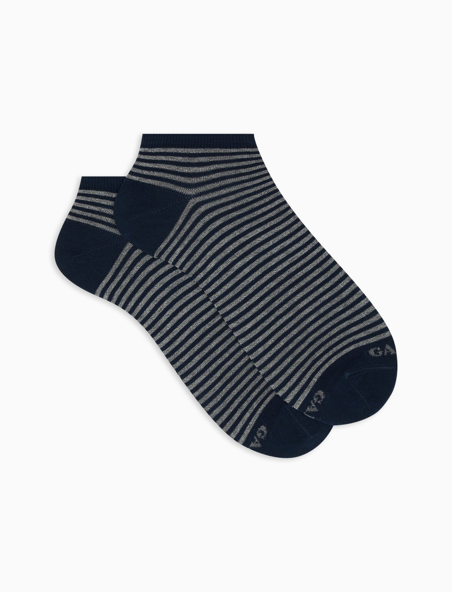 Men's ocean blue/stone grey light ankle cotton socks with Windsor stripes - Gallo 1927 - Official Online Shop