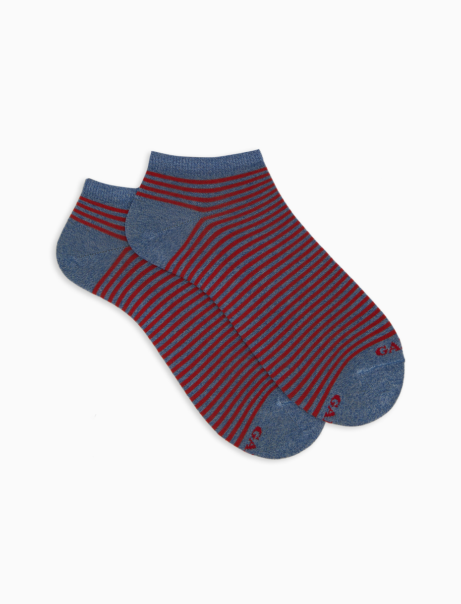 Men's light blue cotton ankle socks with Windsor stripes - Gallo 1927 - Official Online Shop