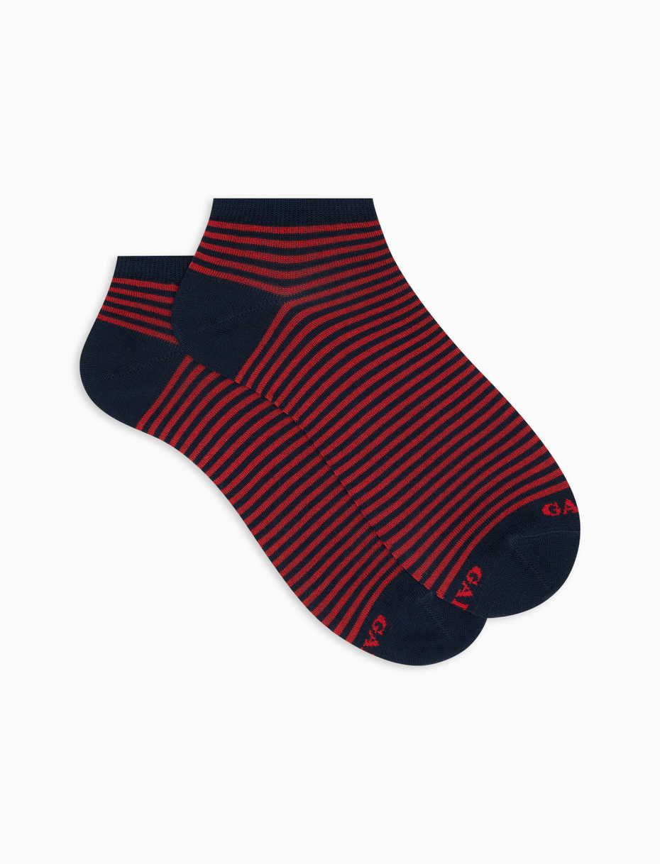 Men's ocean blue/amaranth light ankle cotton socks with Windsor stripes - Gallo 1927 - Official Online Shop
