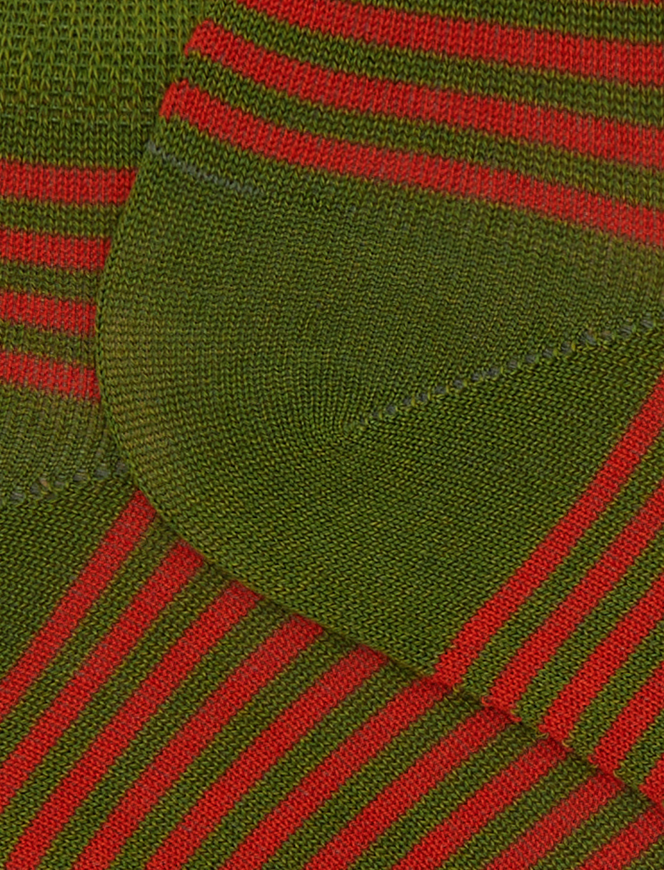 Men's green cotton ankle socks with Windsor stripes - Gallo 1927 - Official Online Shop