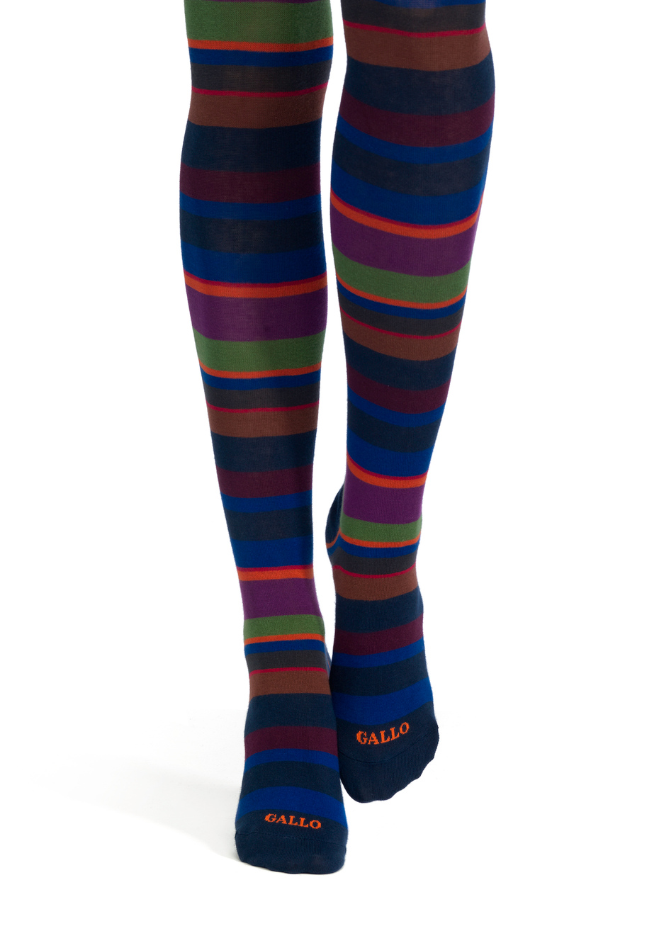Women's royal blue cotton tights with multicoloured strips - Gallo 1927 - Official Online Shop