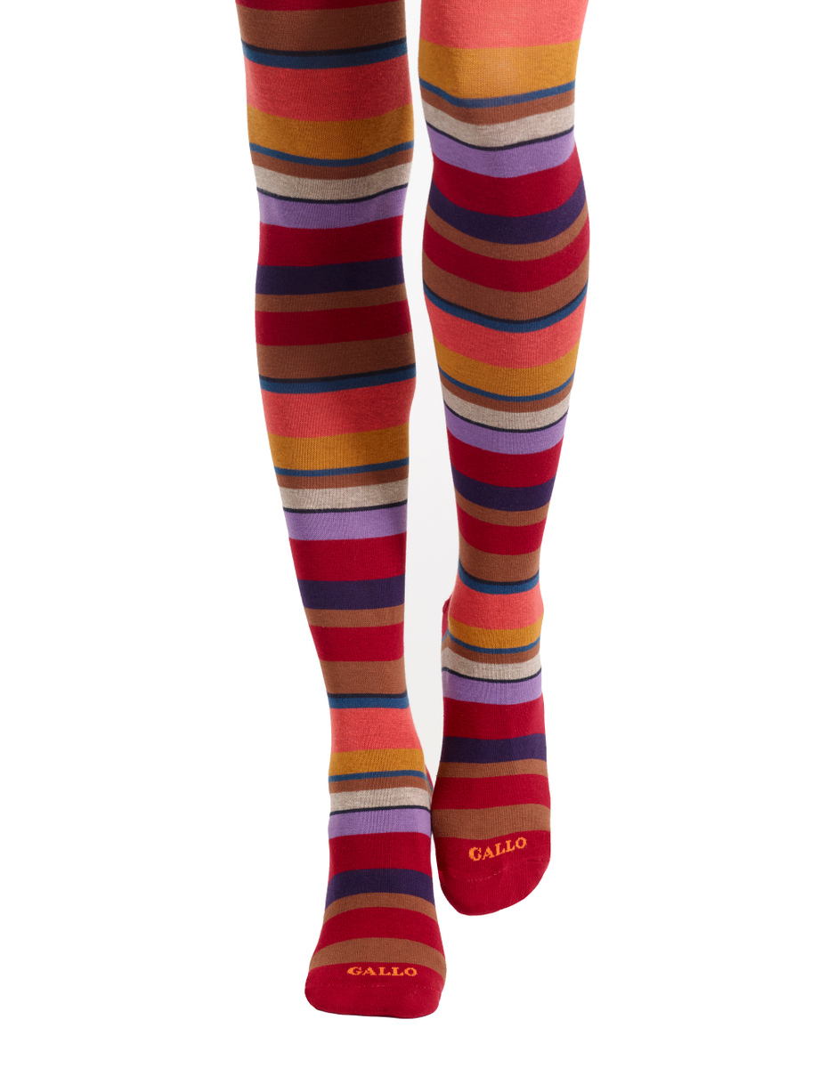 Women's burgundy cotton tights with multicoloured strips - Gallo 1927 - Official Online Shop