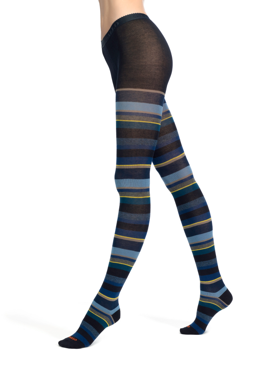 Women's blue cotton tights with multicoloured strips - Gallo 1927 - Official Online Shop