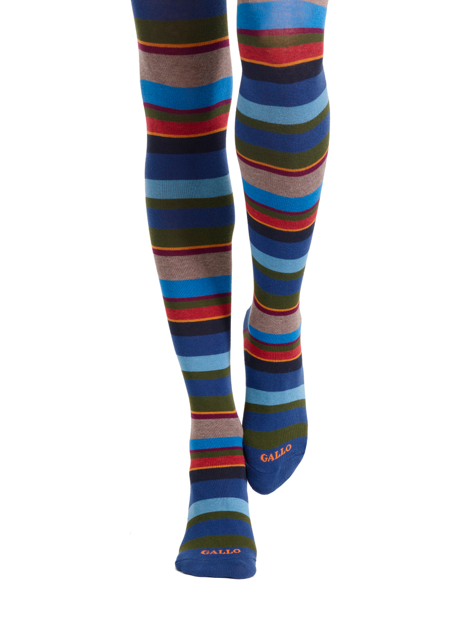Women's blue cotton tights with multicoloured strips - Gallo 1927 - Official Online Shop