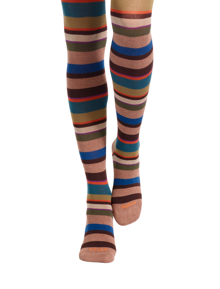 Women's beige cotton tights with multicoloured strips - Gallo 1927 - Official Online Shop