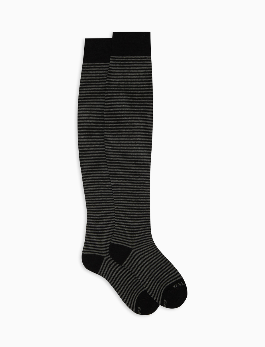 Women's thigh-high black cotton socks with Windsor stripes - Gallo 1927 - Official Online Shop