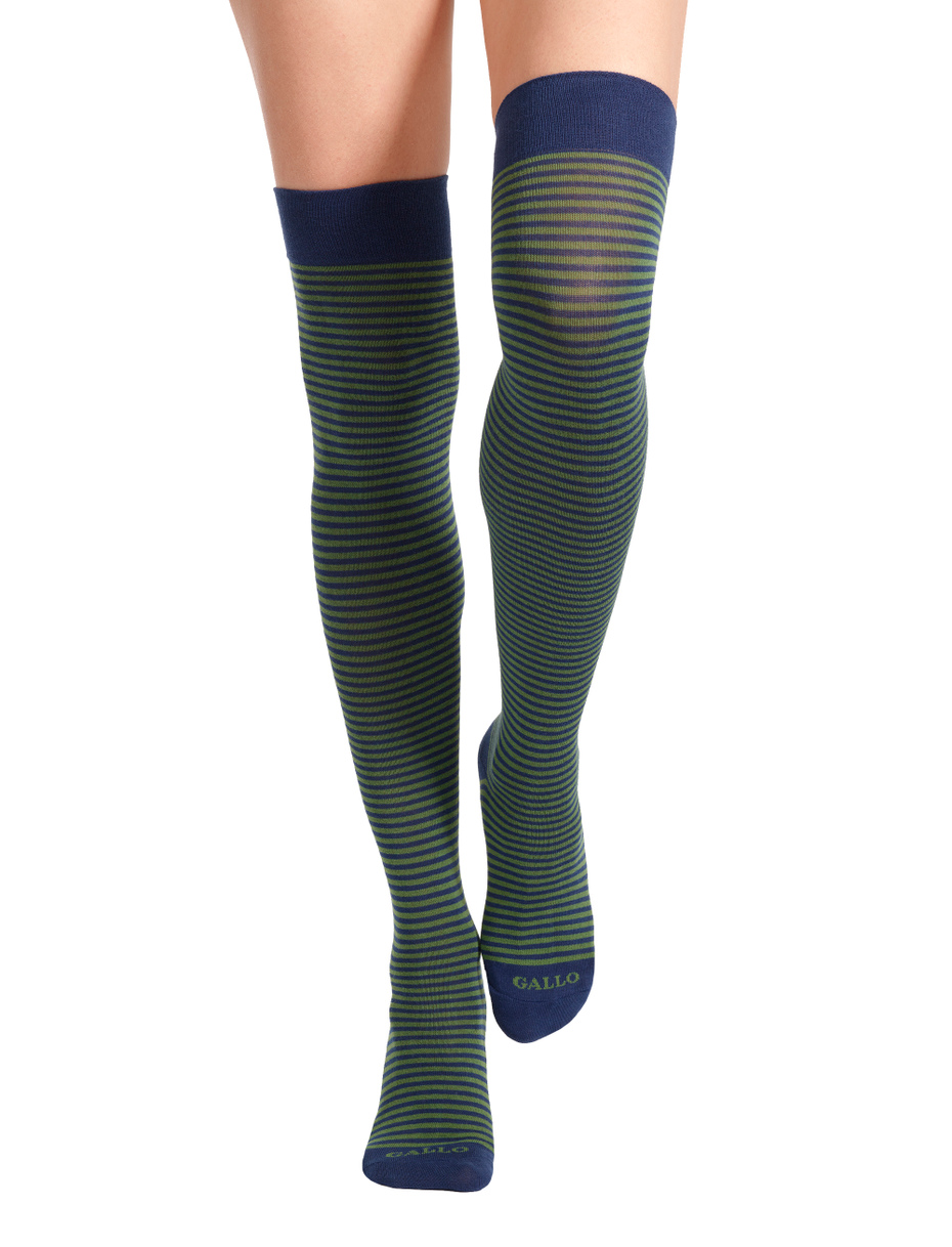 Women's thigh-high blue cotton socks with Windsor stripes - Gallo 1927 - Official Online Shop