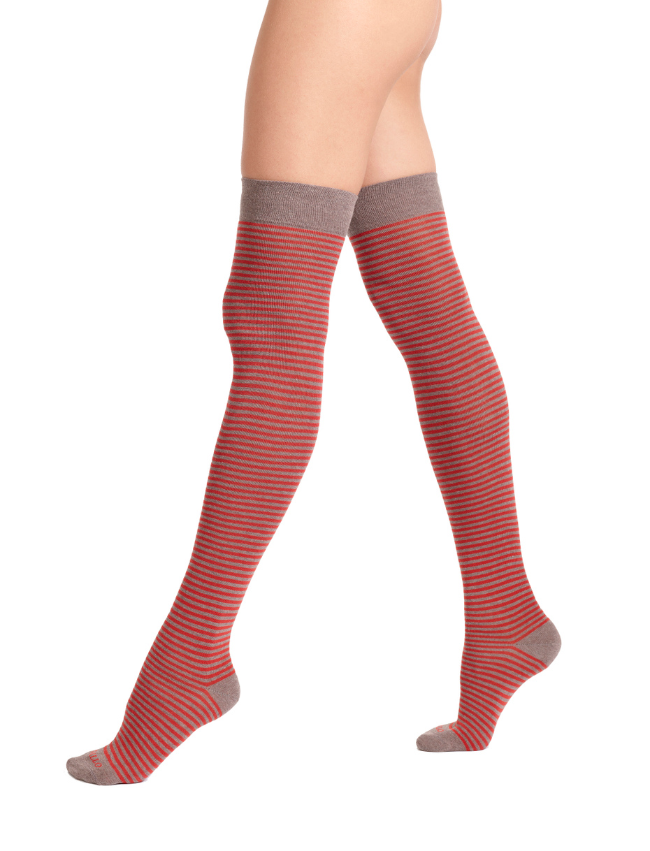 Women's thigh-high beige cotton socks with Windsor stripes - Gallo 1927 - Official Online Shop
