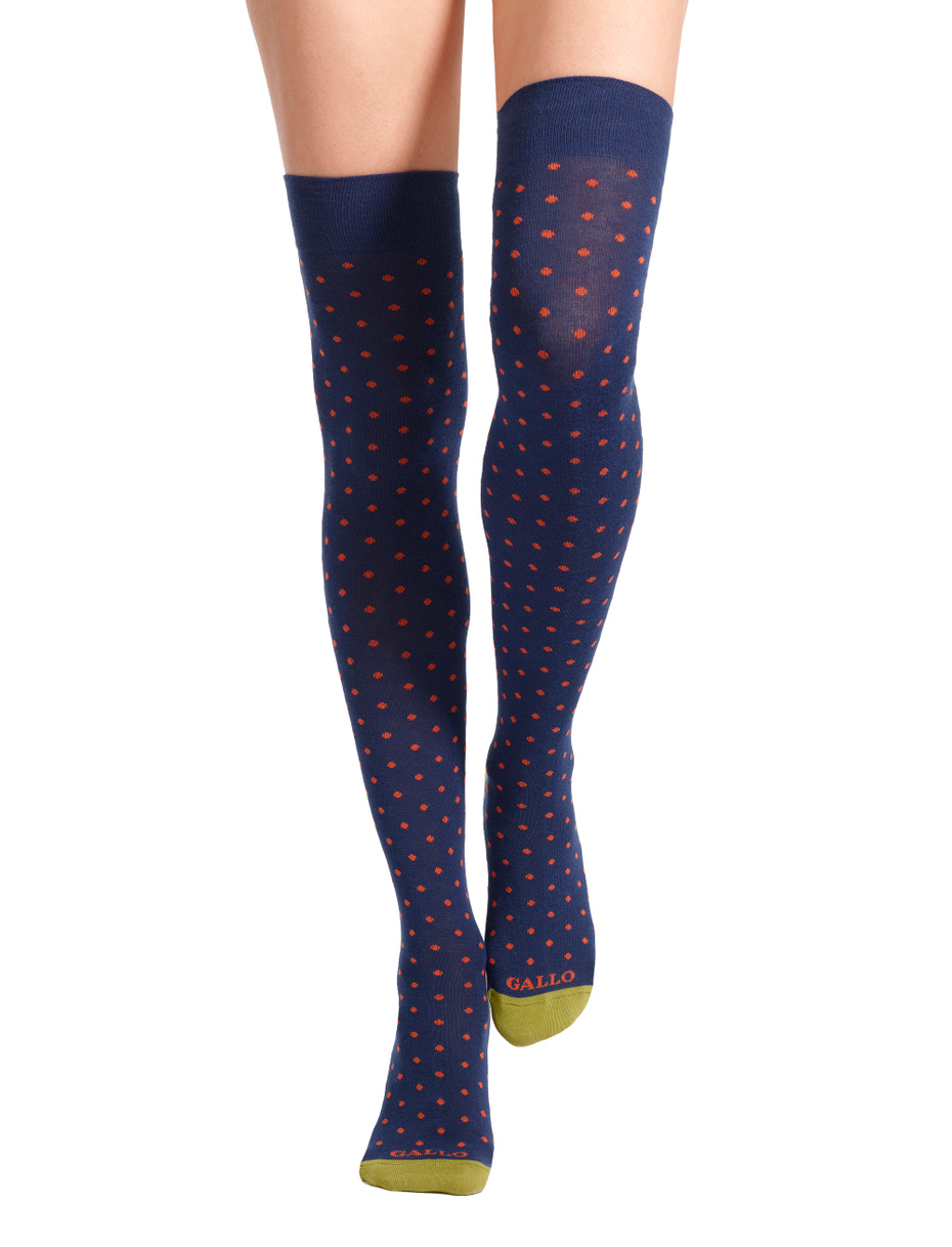 Women's blue cotton knee-high socks with polka dot pattern - Gallo 1927 - Official Online Shop