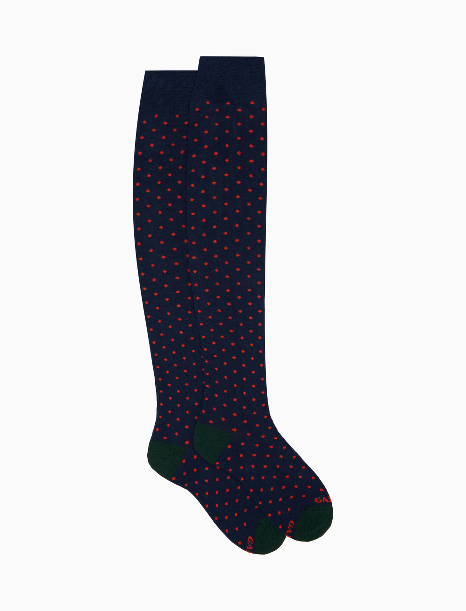 Women's blue cotton knee-high socks with polka dot pattern - Gallo 1927 - Official Online Shop