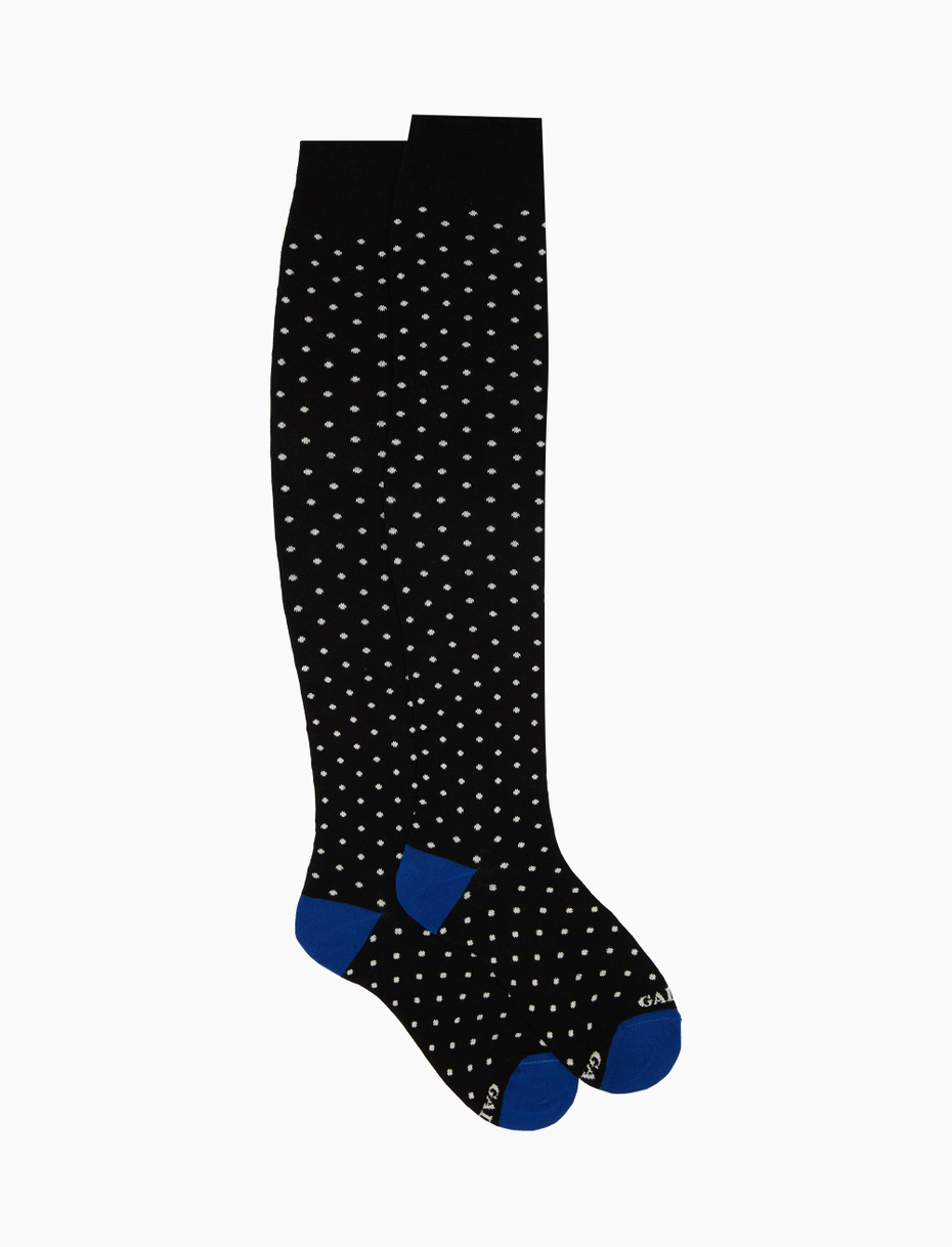 Women's black cotton knee-high socks with polka dot pattern - Gallo 1927 - Official Online Shop