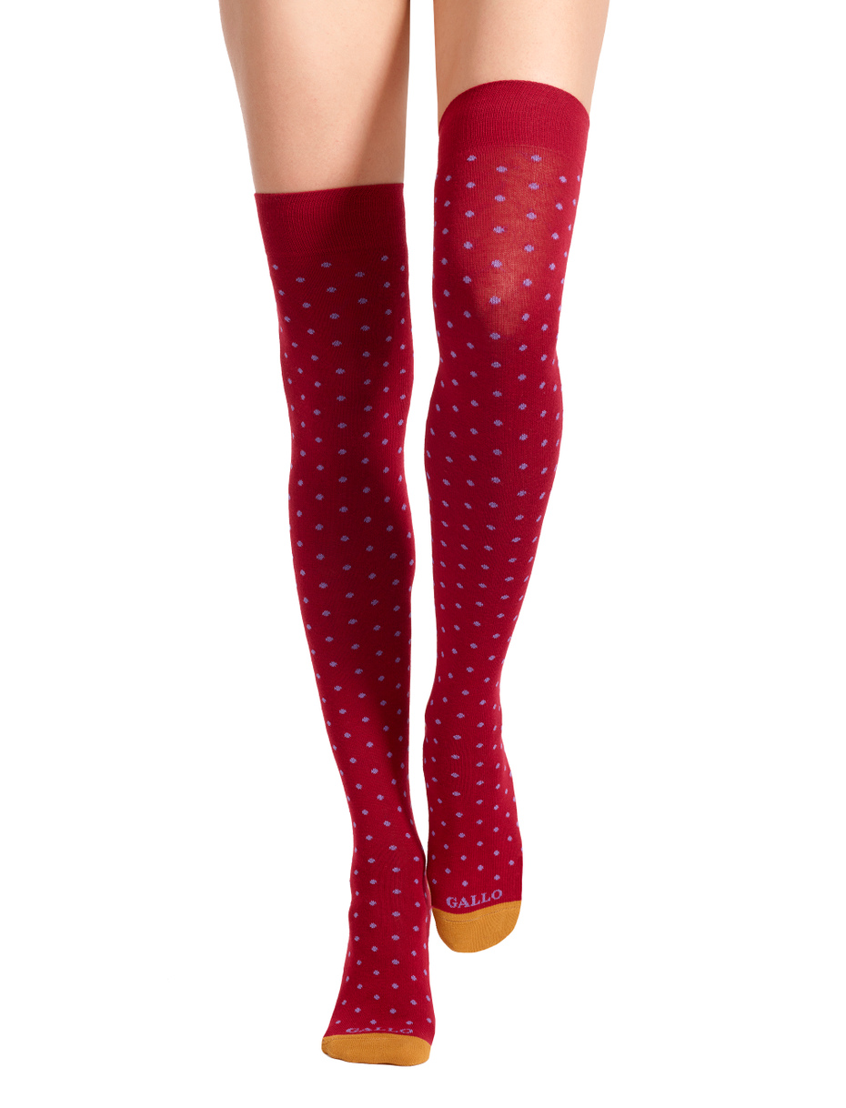 Women's burgundy cotton knee-high socks with polka dot pattern - Gallo 1927 - Official Online Shop