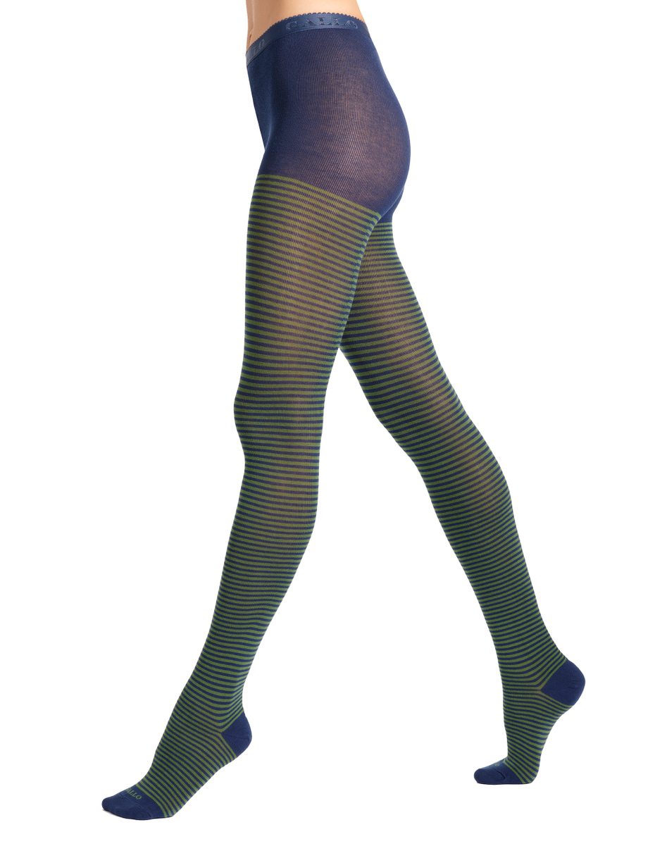 Women's blue cotton tights with Windsor stripes - Gallo 1927 - Official Online Shop